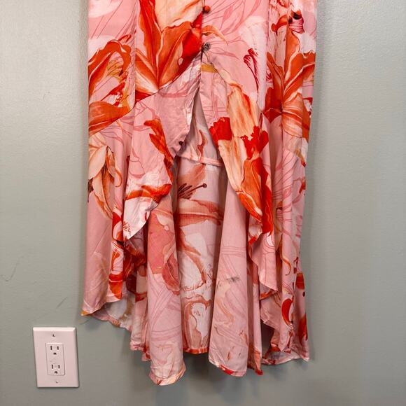 Abel the Label Maxi Sundress S Pink Floral Lola Front Slit Button Up V-Neck NWT - Picture 4 of 10